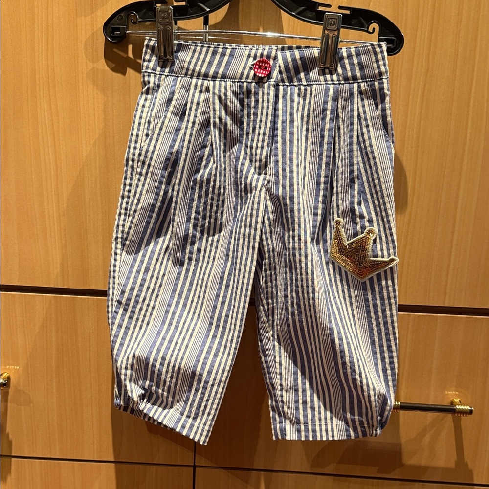 Chocolate Blue and White Striped girls Pleated Flat-Front Shorts